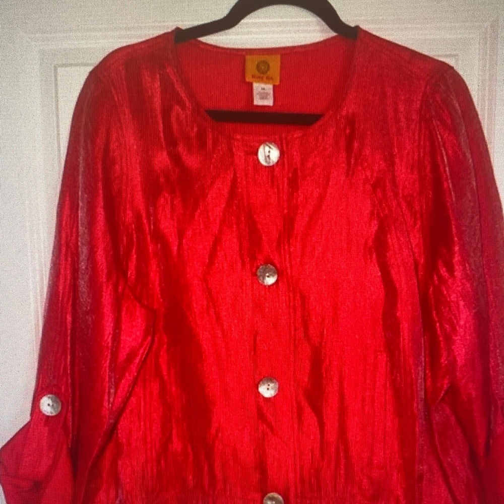 Ruby Rd. Shimmering Red Button-Front Blazer